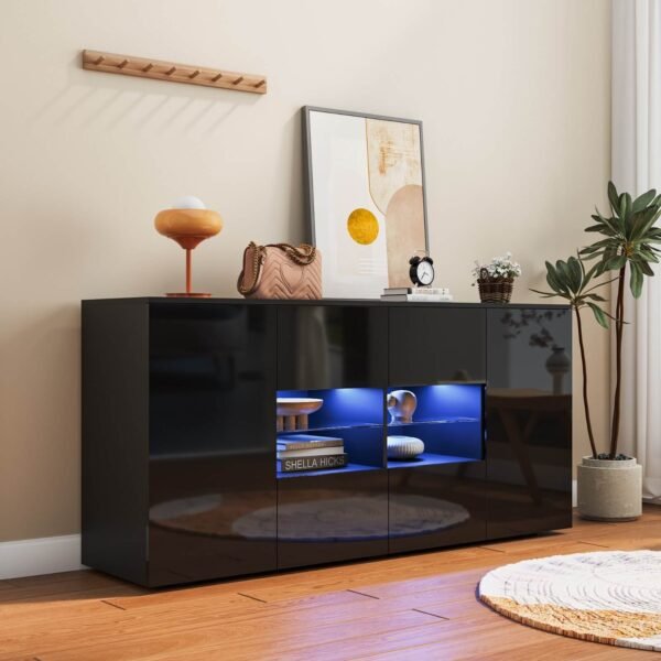 Panama buffet et vaisselier noir avec led
