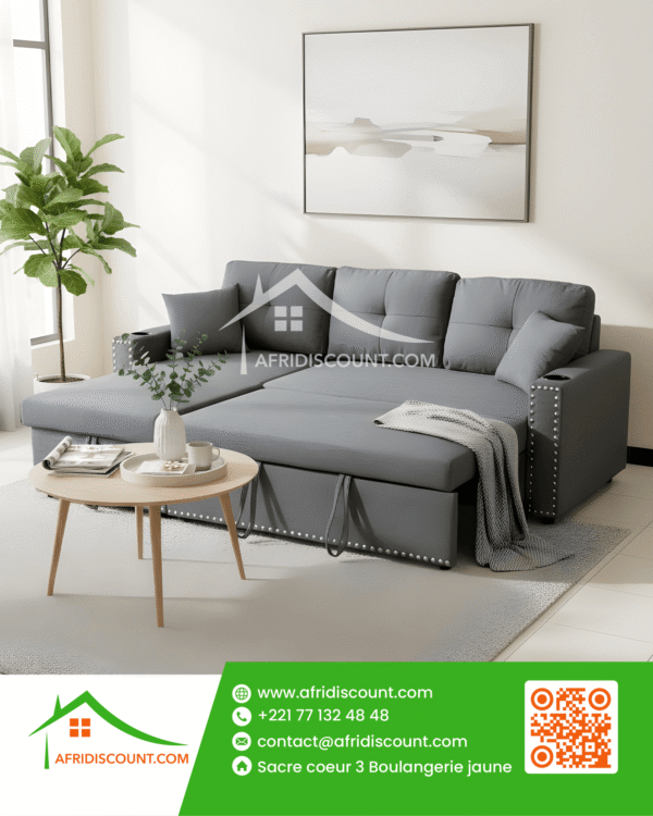 Canape -lit plus de coffre de rangement gris clair