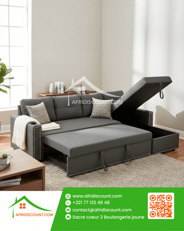 Canape -lit plus de coffre de rangement gris clair
